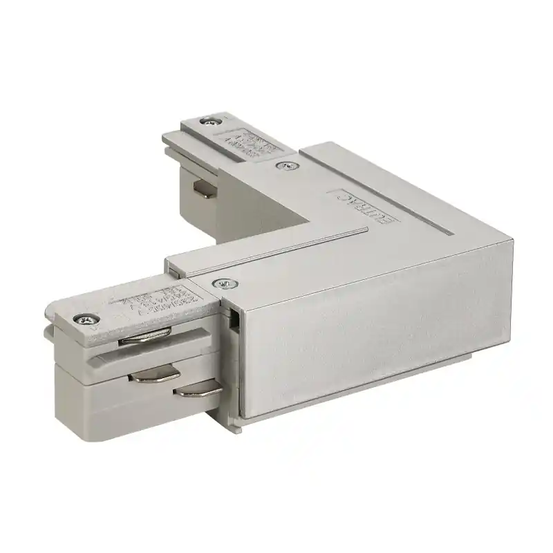 EUTRAC®, connecteur 90 deg , terre extérieure, pour rail 3 allumages en saillie, gris
