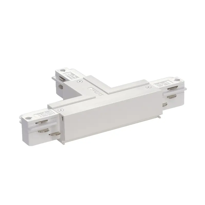 EUTRAC®, connecteur en T, terre droite, pour rail 3 allumages en saillie, blanc