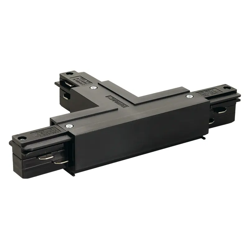 EUTRAC®, connecteur en T, terre droite, pour rail 3 allumages en saillie, noir