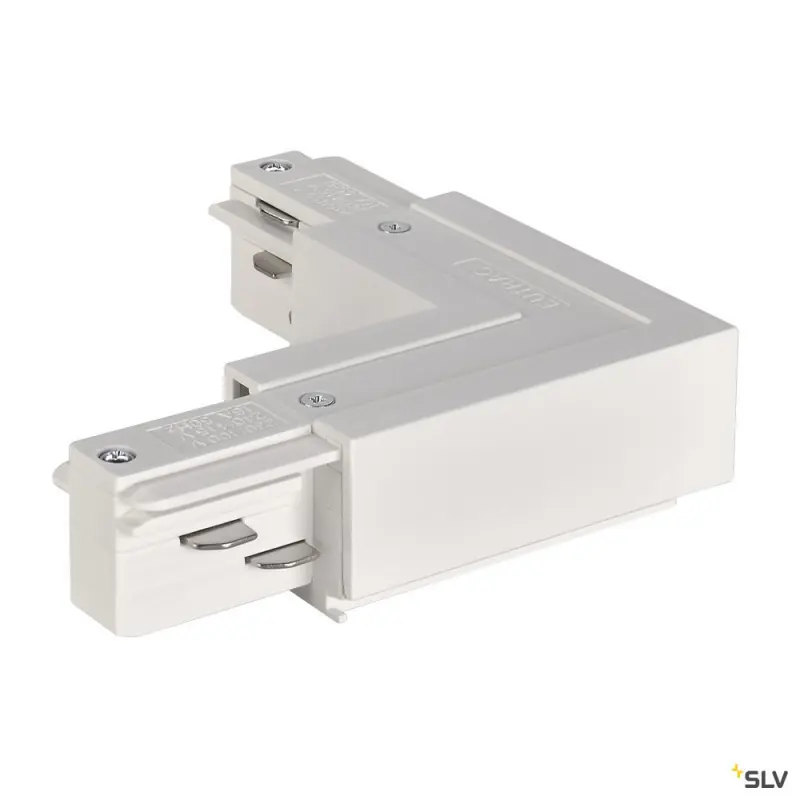 EUTRAC®, connecteur en L, intérieur, pour rail 3 allumages en saillie, blanc