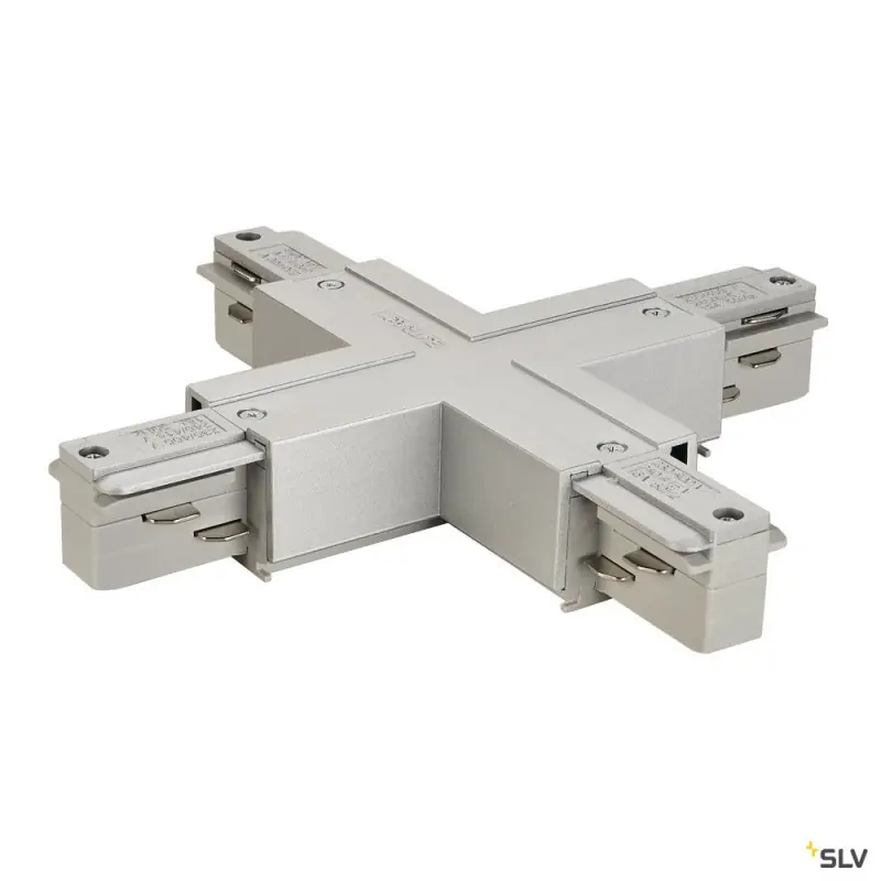 EUTRAC®, connecteur en X, intérieur, pour rail 3 allumages en saillie, gris