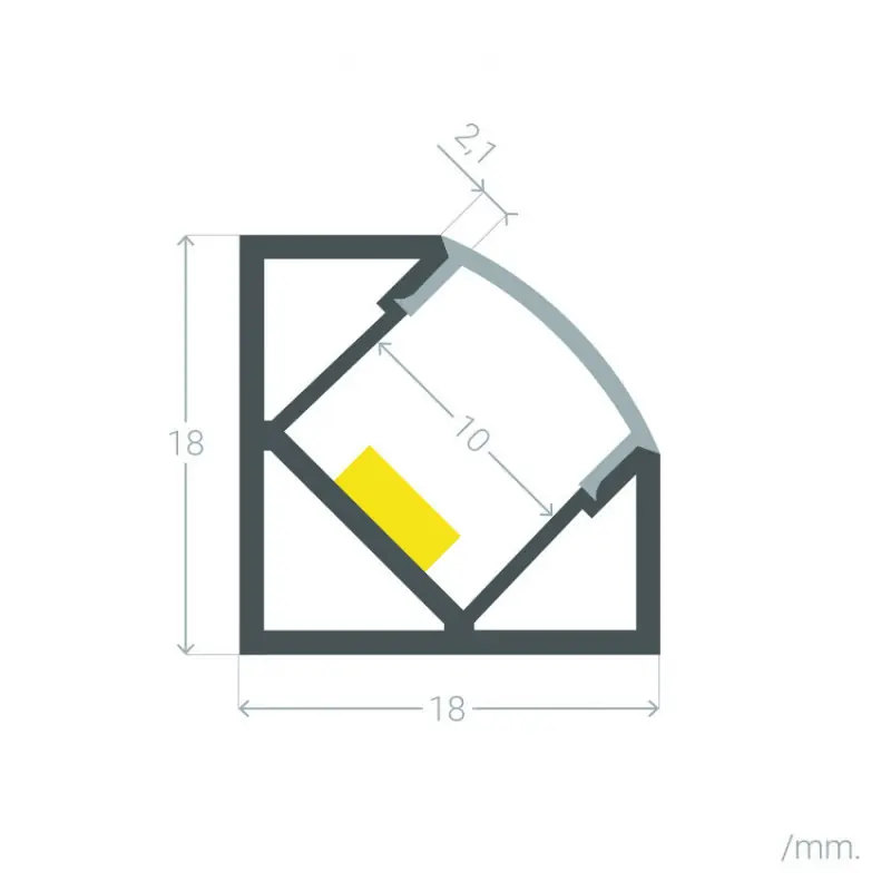 Profilé Aluminium ruban d‘angle avec diffuseur pour Ruban LED