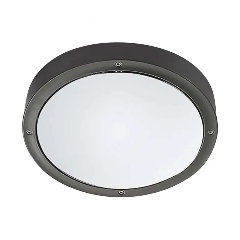 Plafonnier applique hublot rond gris-26cm-ip65-ik10-ampoule e27