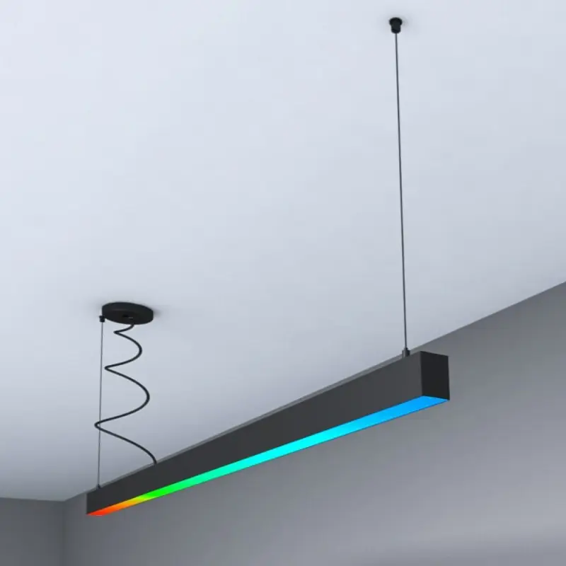Suspension noire barre aluminium noir ip54 profilé led rgbw 50cm-100cm-150cm-200cm