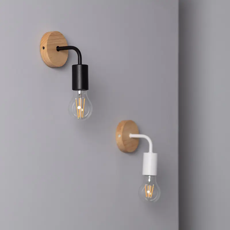 Applique murale simple douille e27 aluminium et bois