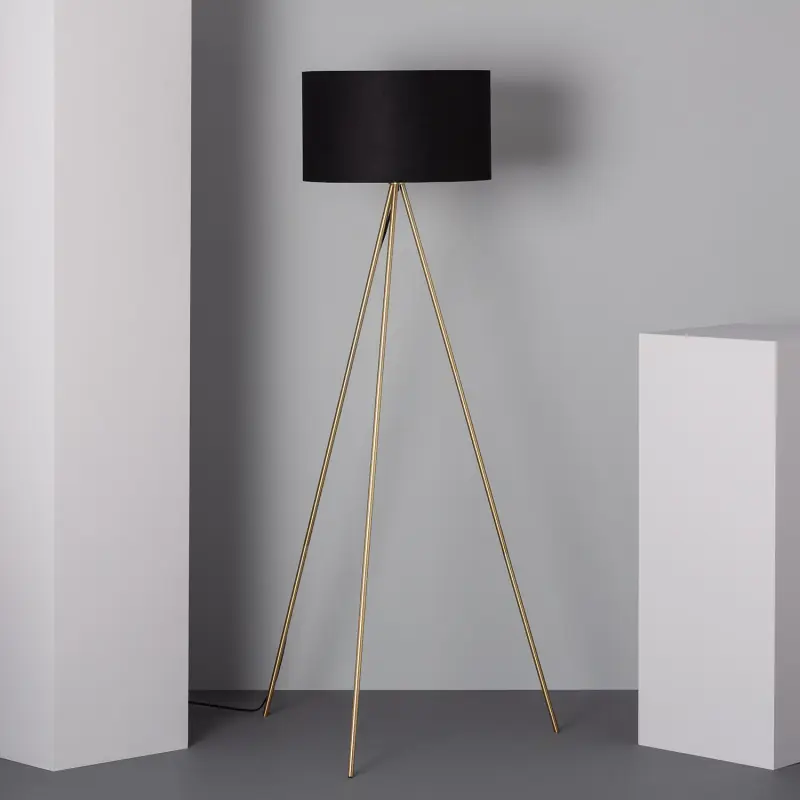 Lampadaire sur pied doré 162cm abat-jour noir culot e27