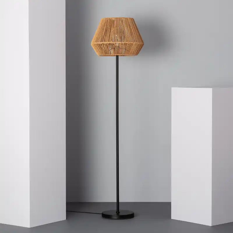 Lampadaire sur pied abat-jour tressé culot e27 pied noir