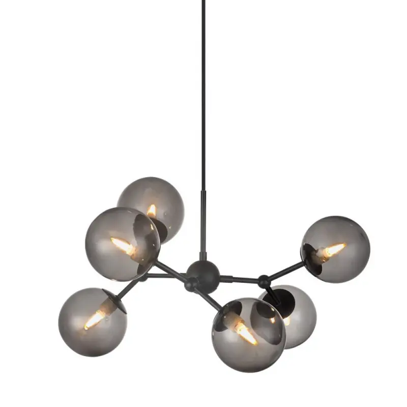 ATOM LARGE lustre vrre noir et gris 6x G9