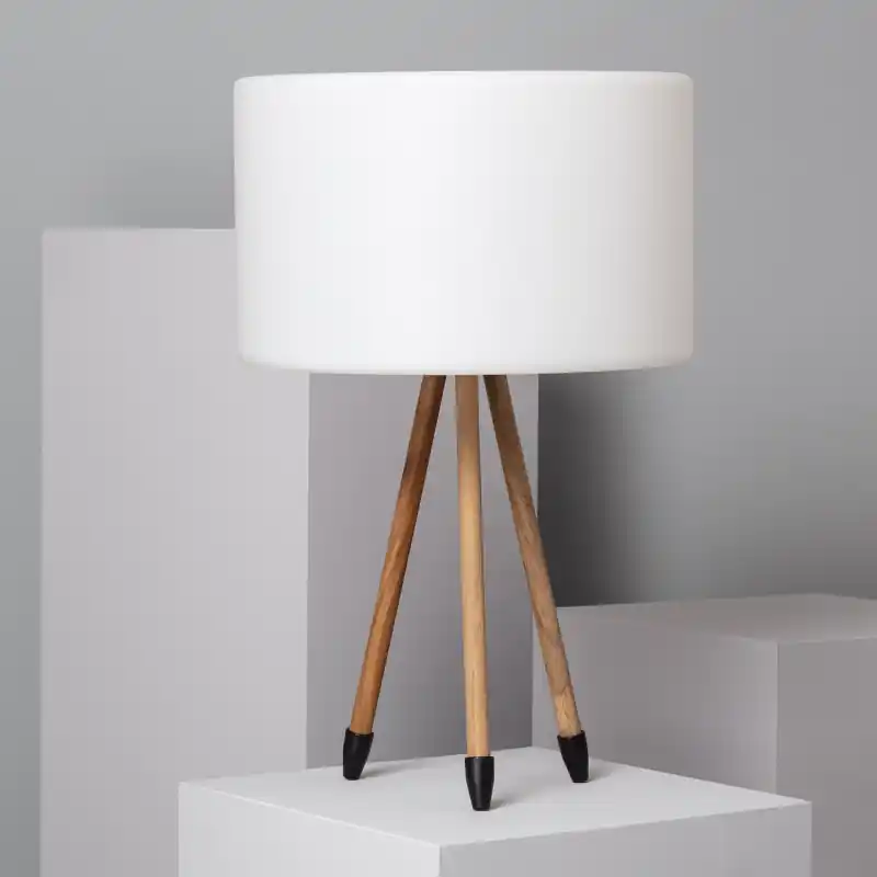 Lampe a poser extérieur trépied bois ip44 douille culot e27