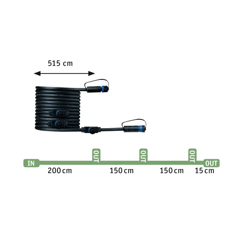 Cable Outdoor Plug & Shine IP68 5m 1in-4out 2x1,5qmm Noir plastique