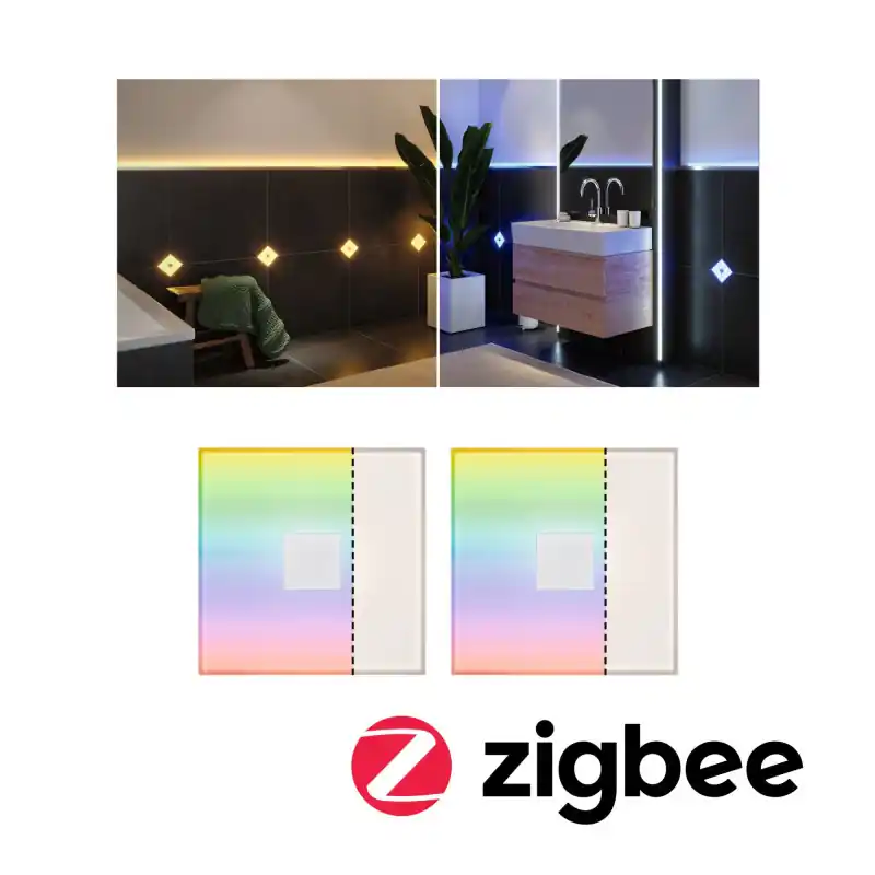 Square tuile Kit de 2 IP44 100x100mm 2x12lm 230/12V 2x0,8W gradable RGBW+ Blanc Matière plastique/Aluminium