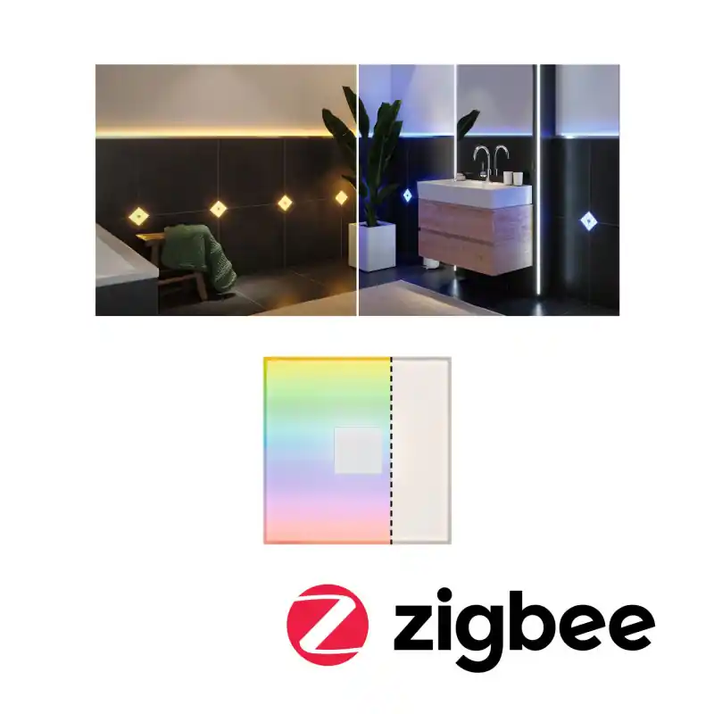 Square Tuile individuel IP44 100x100mm 12lm 12V 0,8W gradable RGBW+ Blanc Matière plastique/Aluminium