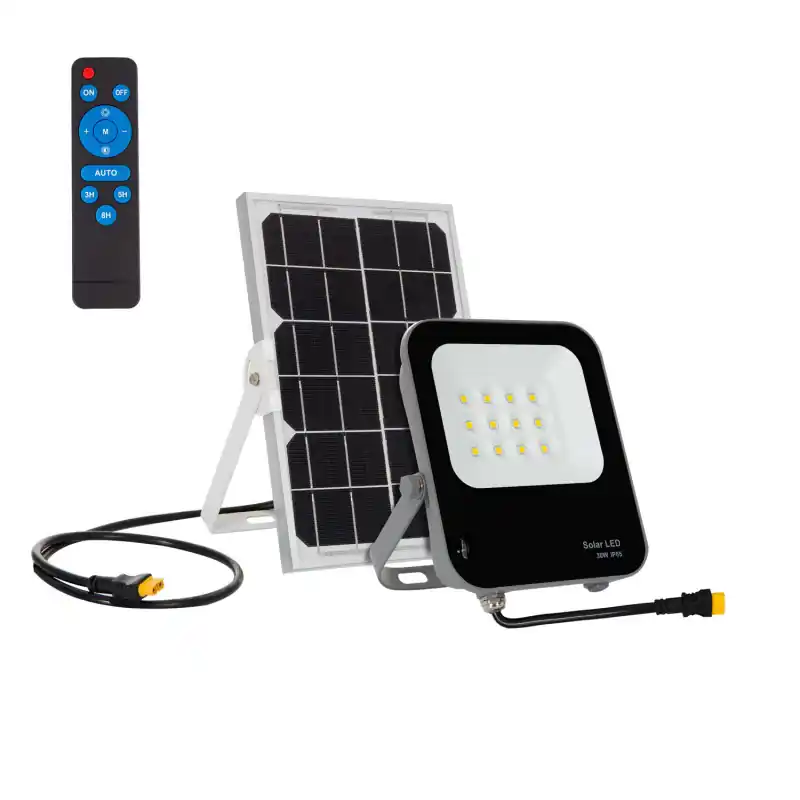 Kit projecteur solaire 30w ip65 + télécommande minuterie