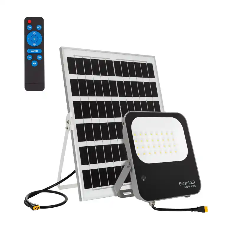 Kit projecteur solaire 100w ip65 + télécommande minuterie