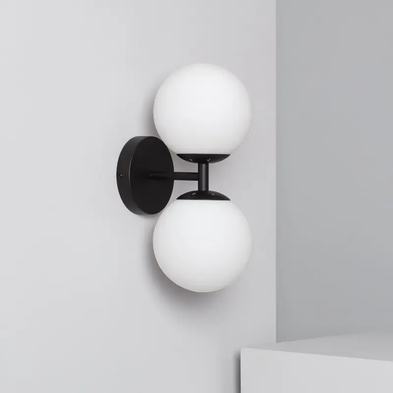 Applique murale noire double boule blanches culot e27