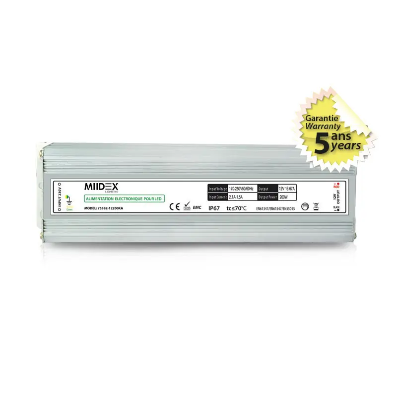 ALIM 12V DC LUMINEUX 200W IP67 5ANS