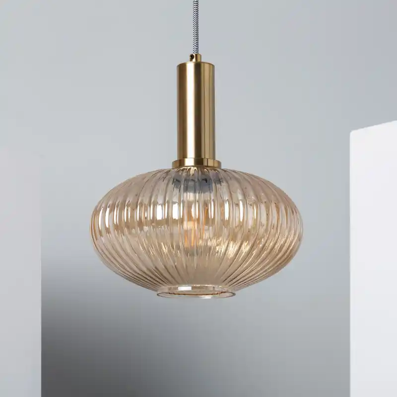 Suspension luminaire suspendu métal doré et verre culot e27