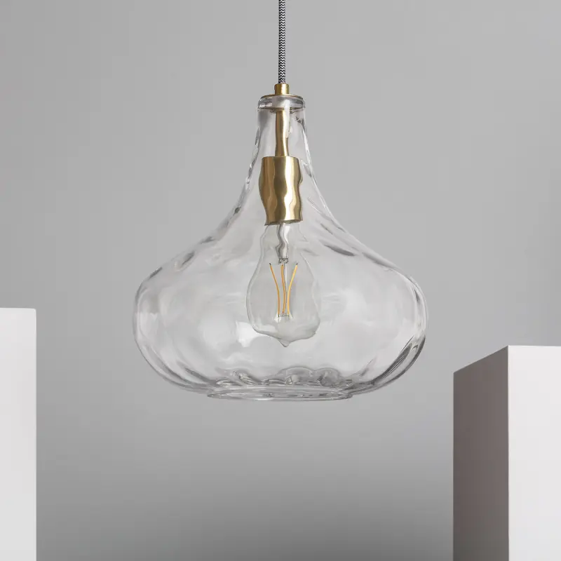 Suspension luminaire suspendu métal doré et verre culot e27