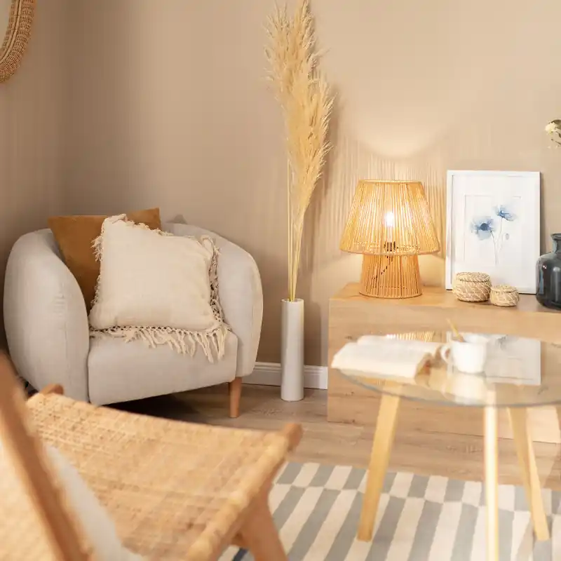 Lampe a poser de table culot e27 style corde tressé