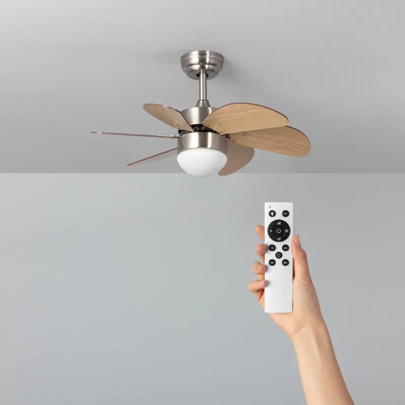 Ventilateur de plafond 6 pales bois-télécommande-81cm
