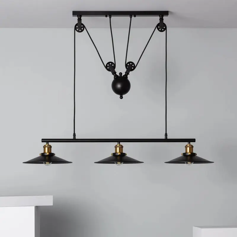 Suspension noire culot e27 effet retro poulie billard
