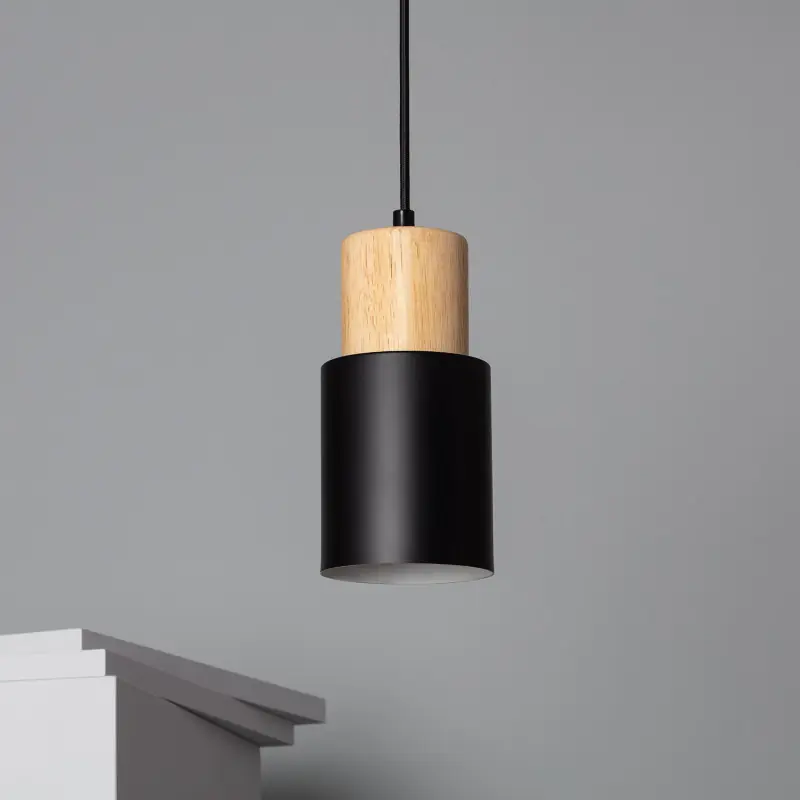 Plafonnier suspension métal et bois culot e27
