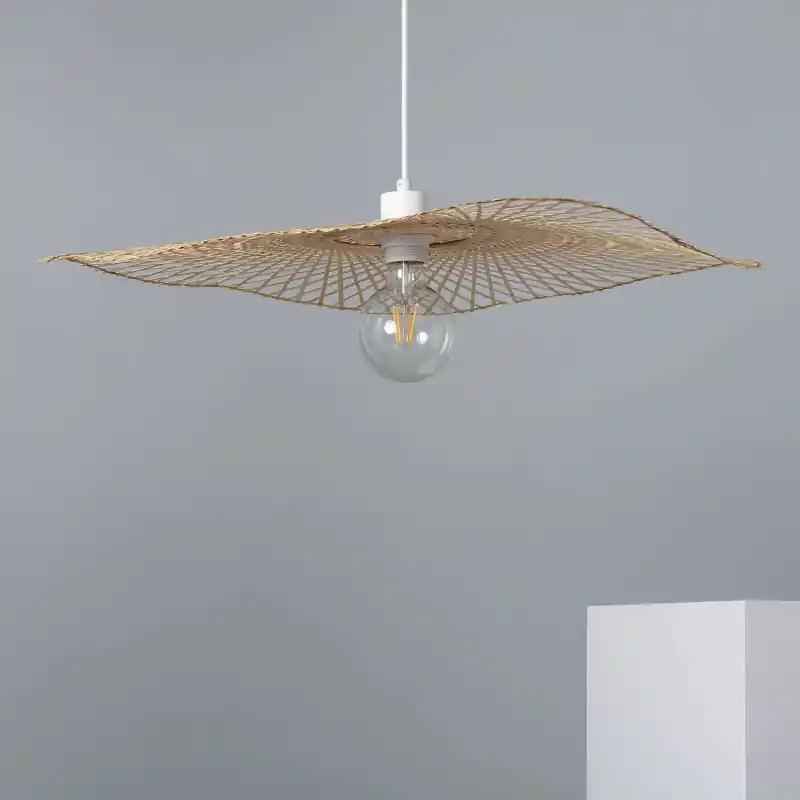 Plafonnier suspension rotin culot e27 fixation câble blanc