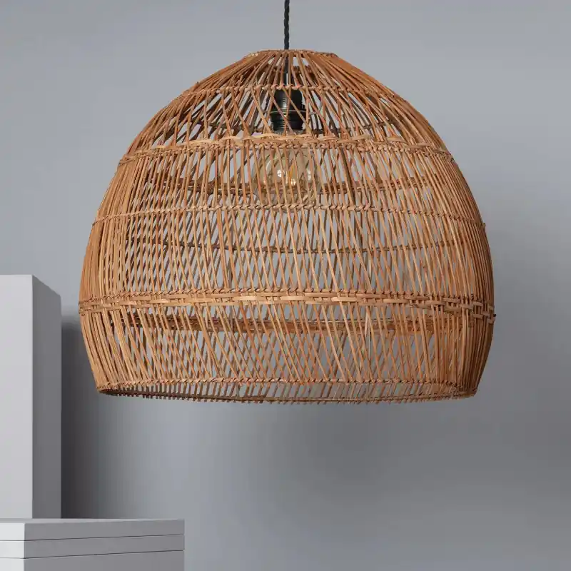Suspension luminaire suspendu rotin marron culot e27