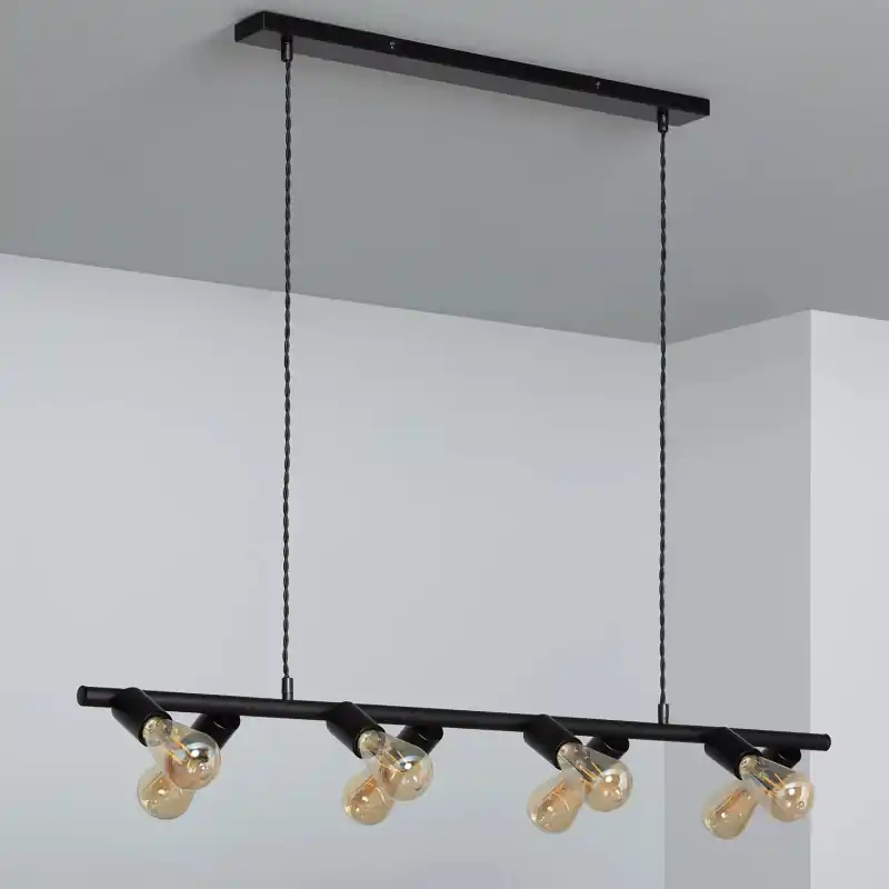 Suspension barre suspendu 8 têtes noire moderne contemporain