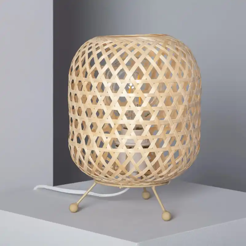 Lampe a poser de table rotin culot e27 style cage
