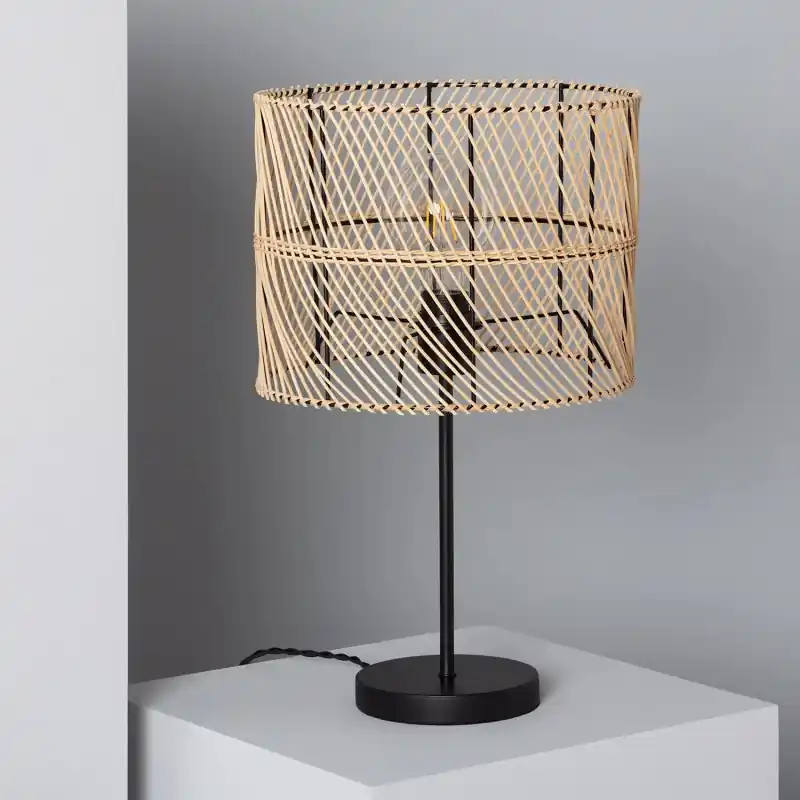 Lampe a poser de table culot e27 rotin style cage