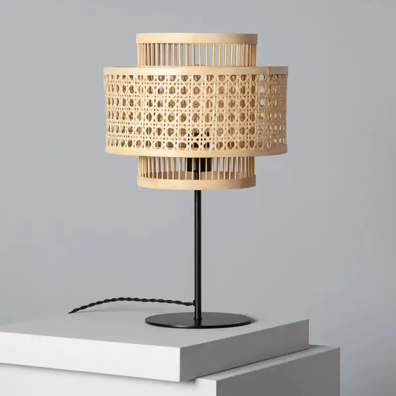 Lampe a poser de table culot e27 rotin style cage