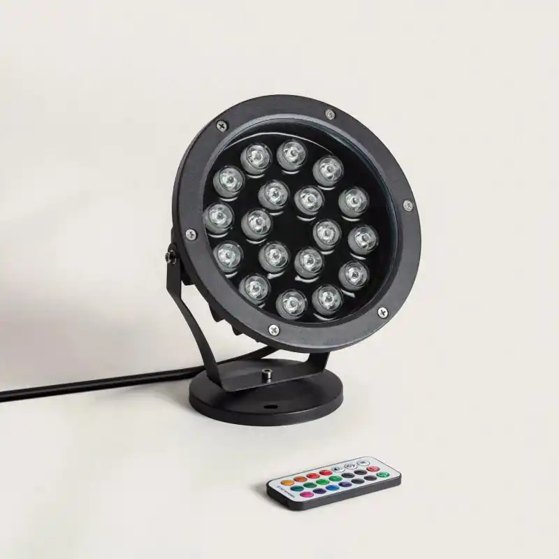 Projecteur spot 18w led rgb 220v ip67 sur pied inox jardin rocaille et massif