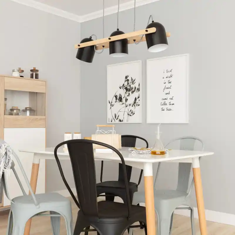 Suspension bois et métal 3 têtes orientable culot e27