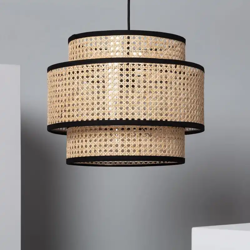 Suspension luminaire suspendu rotin marron culot e27