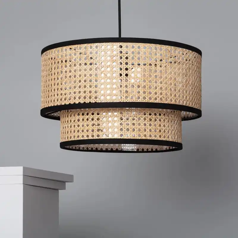 Suspension luminaire suspendu rotin marron culot e27