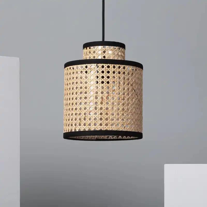 Suspension luminaire suspendu rotin marron culot e27