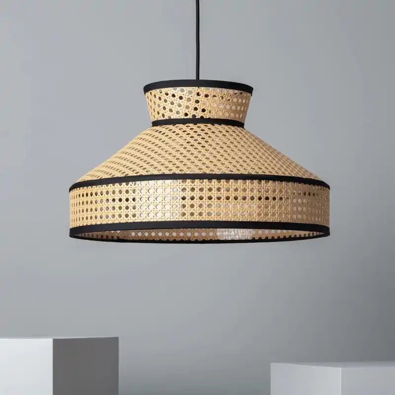 Suspension luminaire suspendu rotin marron culot e27
