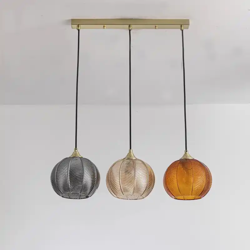 Suspension verre et métal 3 têtes culot e27