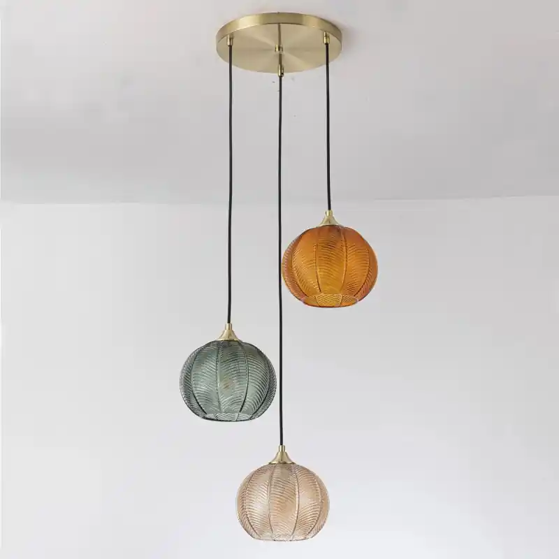 Suspension verre et métal 3 têtes culot e27