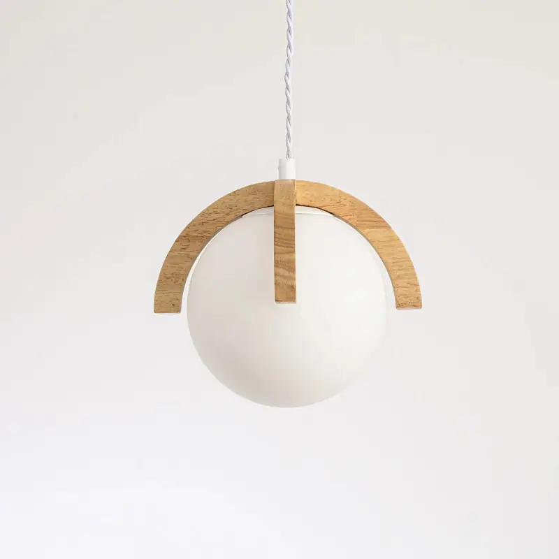 Suspension bois et boule 20cm culot e14