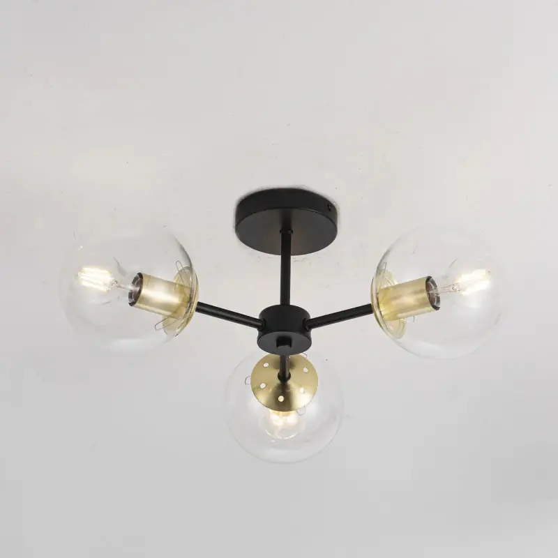 Plafonnier triple têtes métal noir et doré culot e27