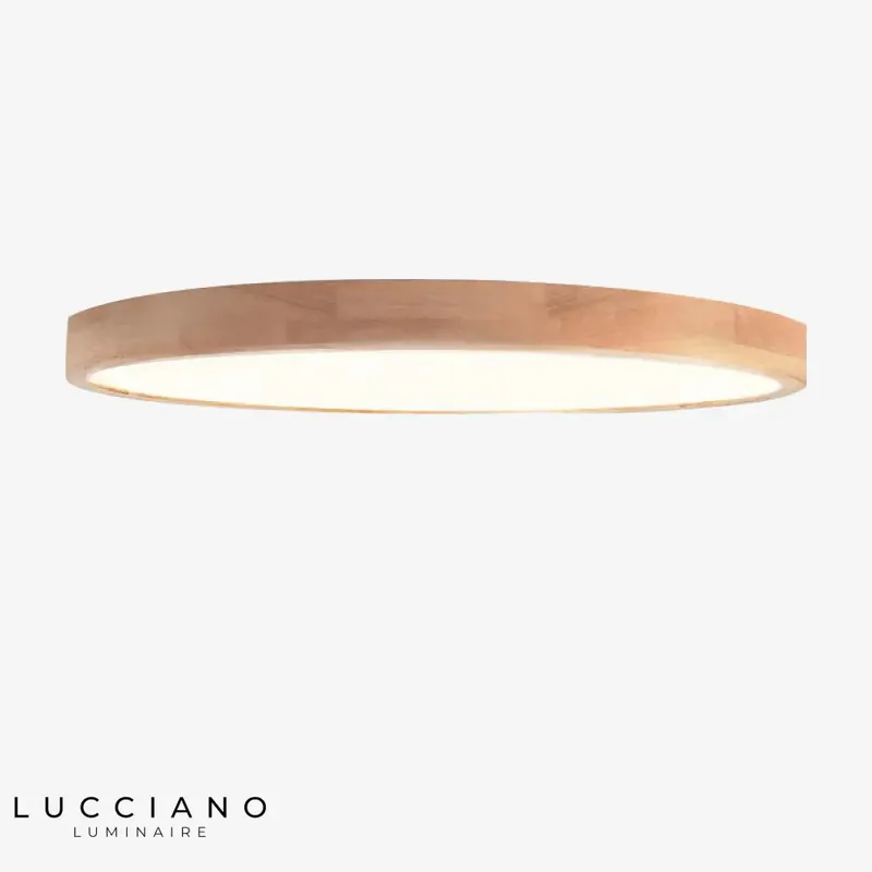 Plafonnier en bois LED rond minimaliste design.