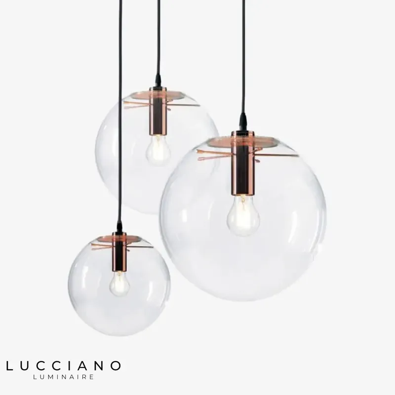 Suspension LED boule verre rose\\/noire