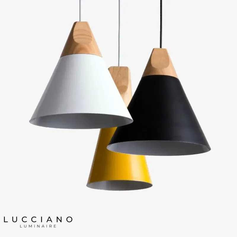 Suspension LED cône bois aluminium