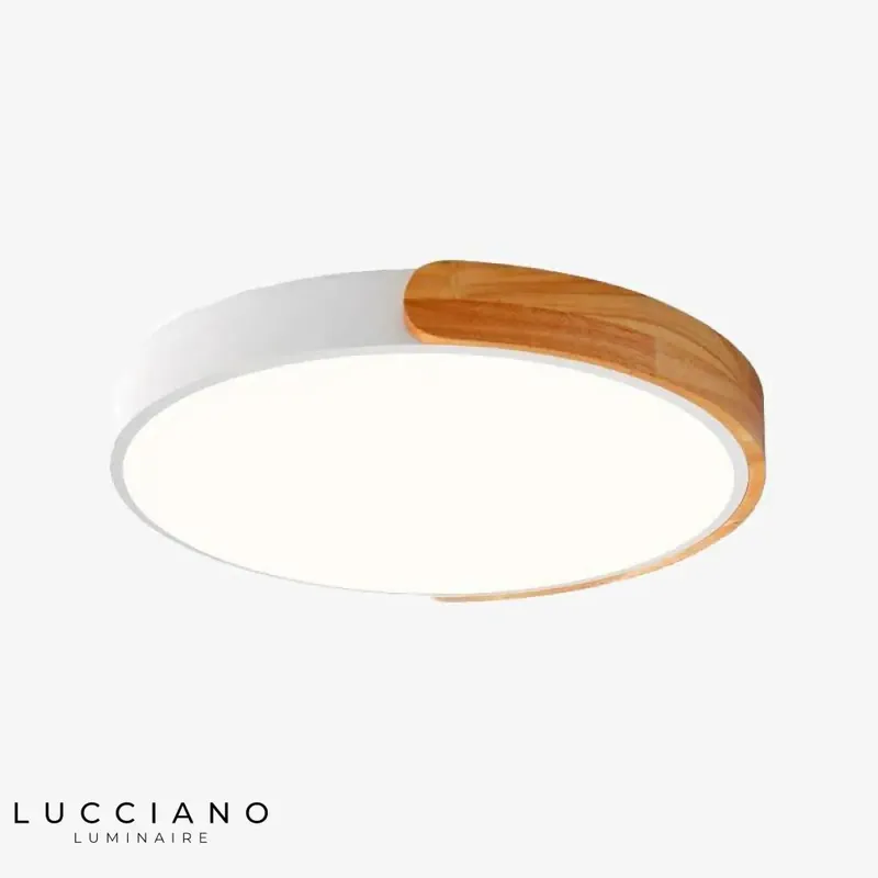 Plafonnier LED Rond en Métal et Bois