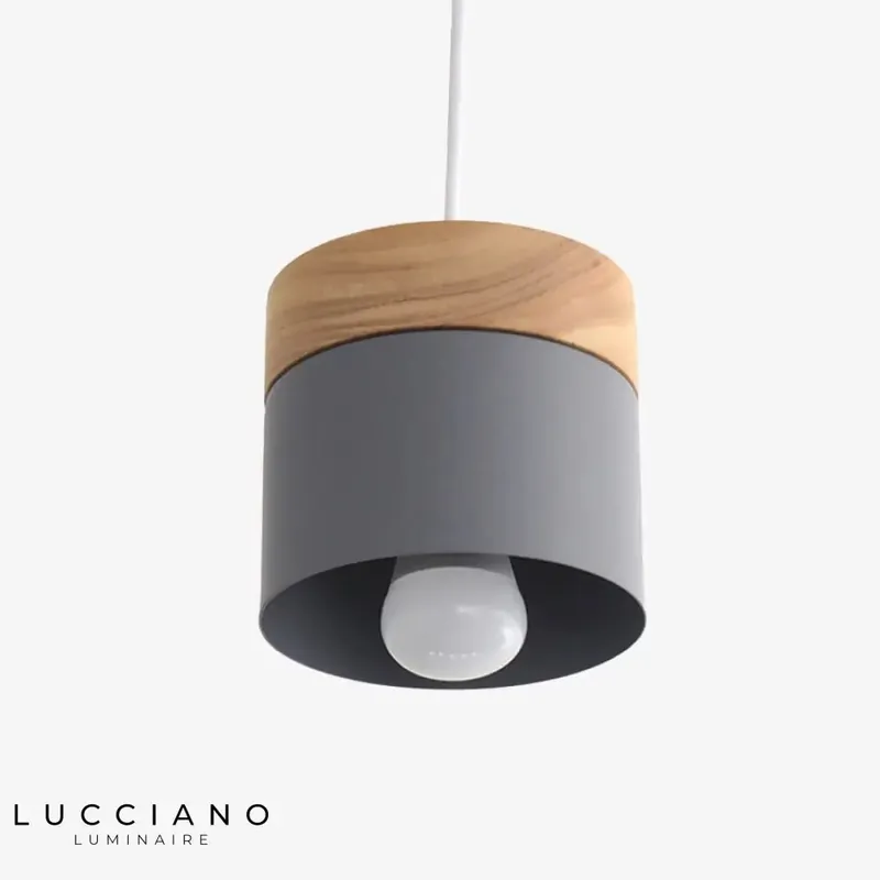 Suspension LED Cylindre Métal Bois Design