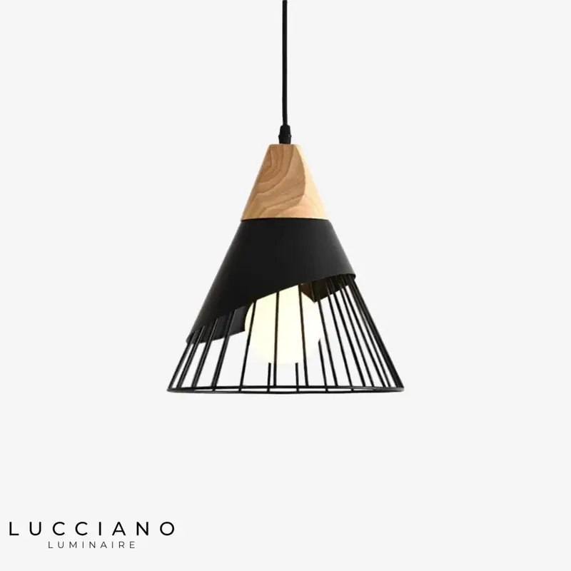 Suspension LED bois et cage colorée