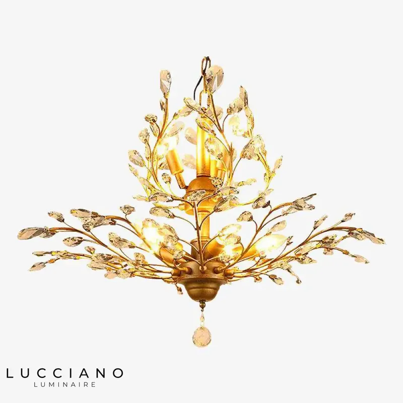 Lustre Cristal Doré LED Feuilles