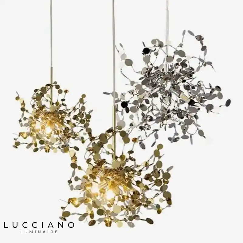 Lustre design arbre chromé feuilles